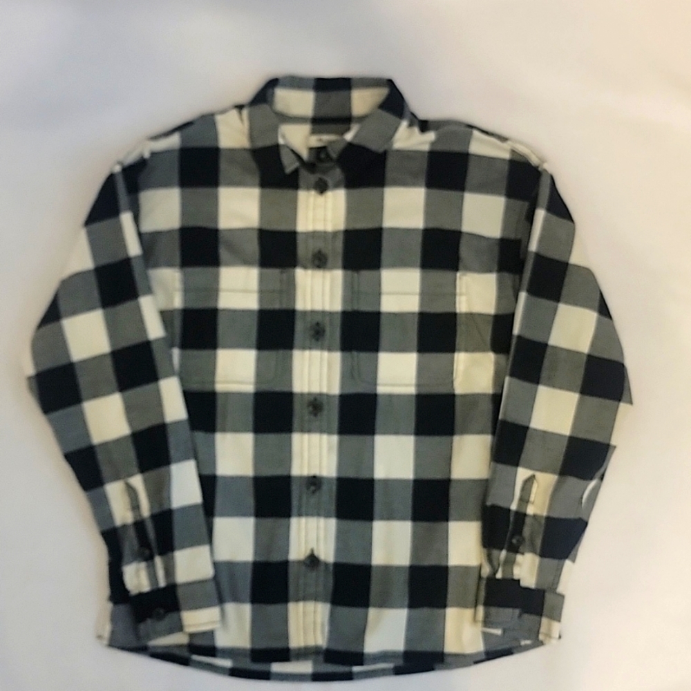 XS Madewell button front plaid black and white shirt/top/blouse